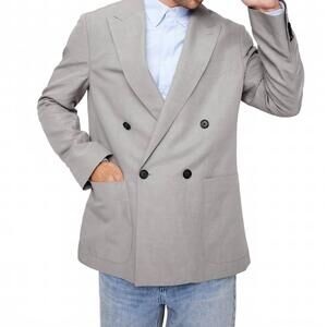 NEW BANANA REPUBLIC relaxed tencel-linen double-breasted suit jacket in gray